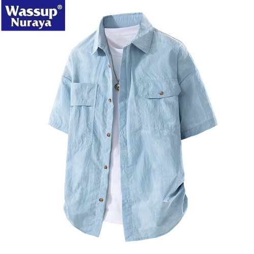 WASSUP Nuraya潮牌大碼加肥加大短袖襯衫男夏季寬松休閒翻領襯衣 WASSUP Nuraya潮牌大碼加肥加大短袖襯衫男夏季寬松休閒翻領襯衣