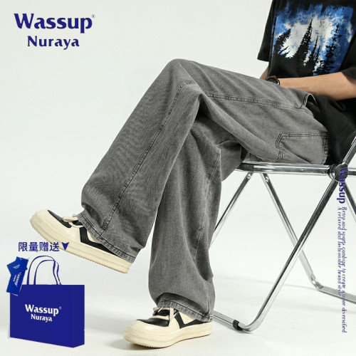 WASSUP NURAYA美式高街潮牌水洗牛仔褲男秋季新款直筒寬松長褲子