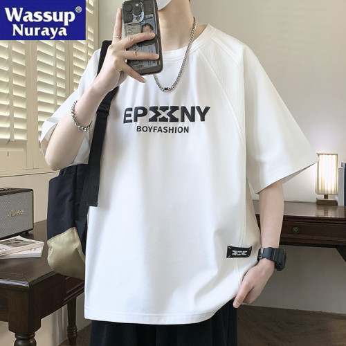 WASSUP NURAYA短袖T恤男款2025新款學生百搭休閒港風半袖夏季上衣