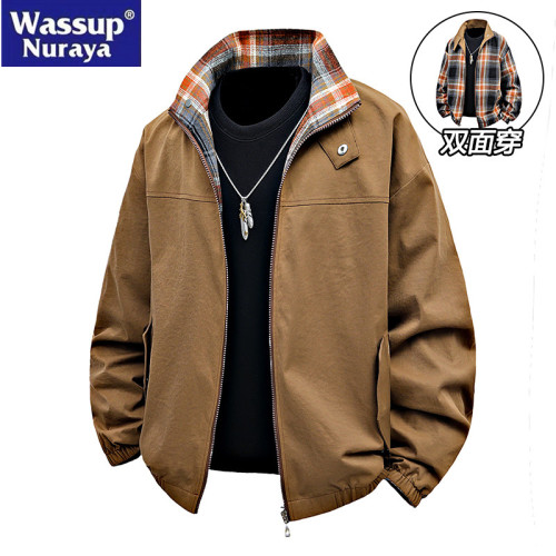 WASSUP Nuraya潮牌美式復古雙面穿外套男春秋立領寬鬆青少年夾克