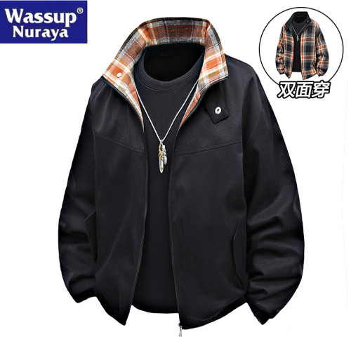 WASSUP Nuraya潮牌美式復古雙面穿外套男春秋立領寬鬆青少年夾克