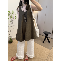 MKDesign 夏季新品進口格紋全棉立體剪裁顯瘦背心娃娃襯衫上衣