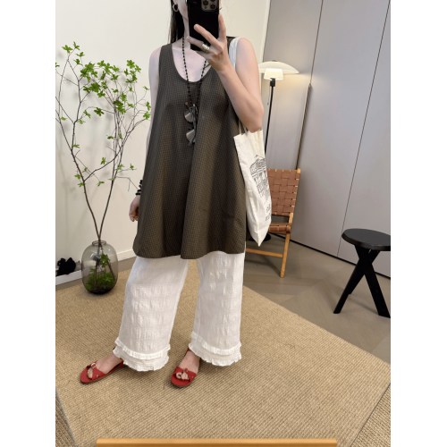 MKDesign 夏季新品進口格紋全棉立體剪裁顯瘦背心娃娃襯衫上衣