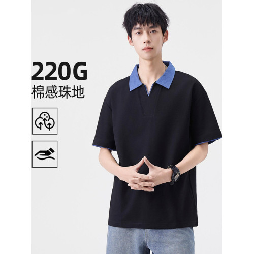 翻領撞色休閒短袖POLO衫男2025夏季款220G重磅棉感寬松半袖上衣