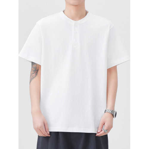 美式亨利領復古短袖t恤男潮牌夏季新款薄款寬鬆純色休閒百搭上衣 美式亨利領復古短袖t恤男潮牌夏季新款薄款寬鬆純色休閒百搭上衣