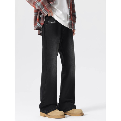 美式潮牌微喇牛仔褲男2025春季新款高街濶腿寬鬆直筒休閒長褲子