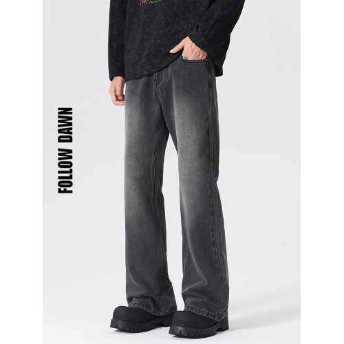 美式潮牌微喇牛仔褲男2025春季新款高街濶腿寬鬆直筒休閒長褲子