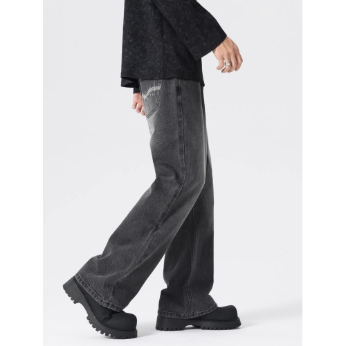 美式潮牌微喇牛仔褲男2025春季新款高街濶腿寬鬆直筒休閒長褲子