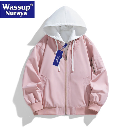 WASSUP Nuraya潮牌夾克外套男春秋復古情侶假兩件防水棒球服男女