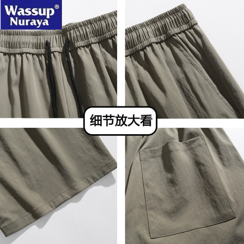 WASSUP Nuraya潮牌休閒短褲男夏季薄款直筒寬鬆冰絲青年五分中褲