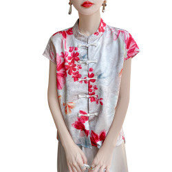輕奢高級夏季新中式短袖襯衫女洋氣時尚盤釦背心寬松大碼百搭上衣