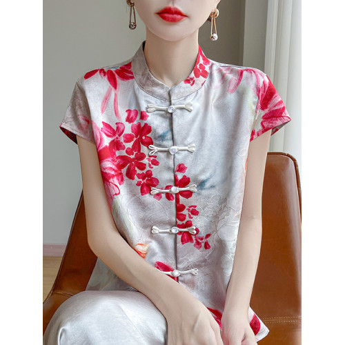 輕奢高級夏季新中式短袖襯衫女洋氣時尚盤釦背心寬松大碼百搭上衣