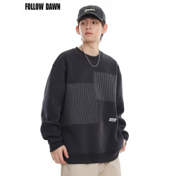 美式重磅圓領衛衣男2025春季潮牌條紋印花休閒寬鬆百搭套頭外套