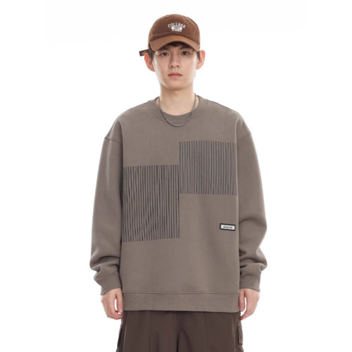 美式重磅圓領衛衣男2025春季潮牌條紋印花休閒寬鬆百搭套頭外套