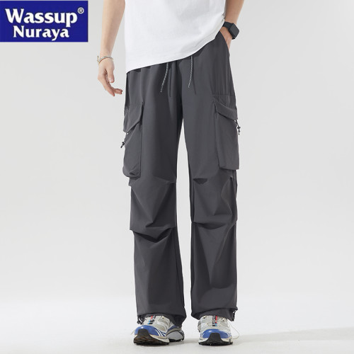 WASSUP NURAYA山系登山沖鋒工裝長褲直筒濶腿速乾冰絲休閒褲男潮