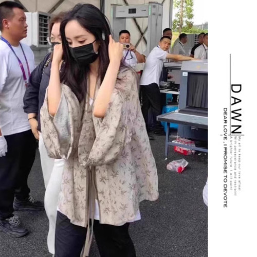 楊冪同款新中式墨染外套國風電影節漢服竹節襯衫開衫上衣女夏2025
