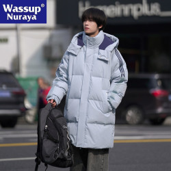 WASSUP NURAYA中長款羽絨服男情侶裝冬季連帽白鴨絨保暖防寒外套
