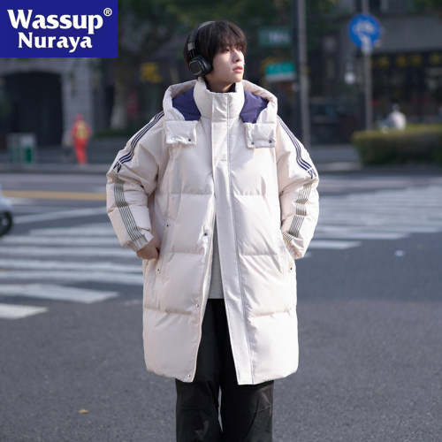 WASSUP NURAYA中長款羽絨服男情侶裝冬季連帽白鴨絨保暖防寒外套