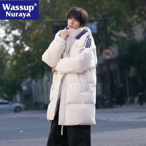 WASSUP NURAYA中長款羽絨服男情侶裝冬季連帽白鴨絨保暖防寒外套