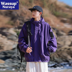 WASSUP NURAYA沖鋒衣外套男春秋百搭連帽夾克男潮牌青年港風工裝