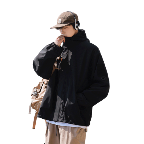 WASSUP NURAYA沖鋒衣外套男春秋百搭連帽夾克男潮牌青年港風工裝