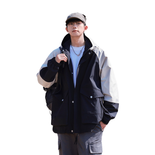 WASSUP NURAYA美式工裝連帽夾克男士春秋山系戶外拼色沖鋒衣外套