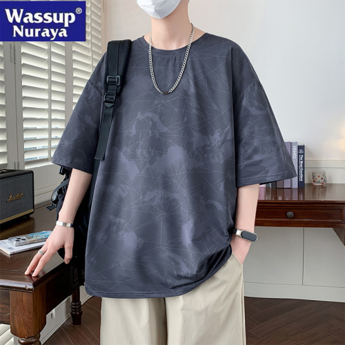 WASSUP NURAYA涼感短袖T恤男夏季冰絲體恤衫寬松半袖速乾上衣服男