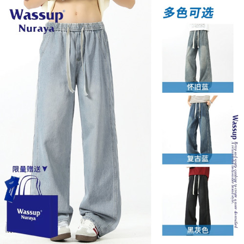WASSUP NURAYA美式高街牛仔褲男士夏季薄款寬松直筒褲濶腿長褲子