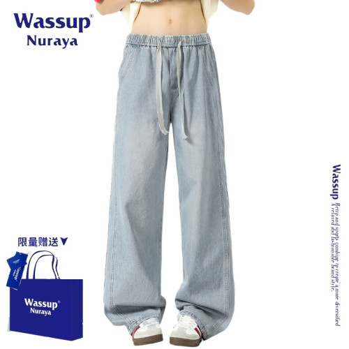 WASSUP NURAYA美式高街牛仔褲男士夏季薄款寬松直筒褲濶腿長褲子