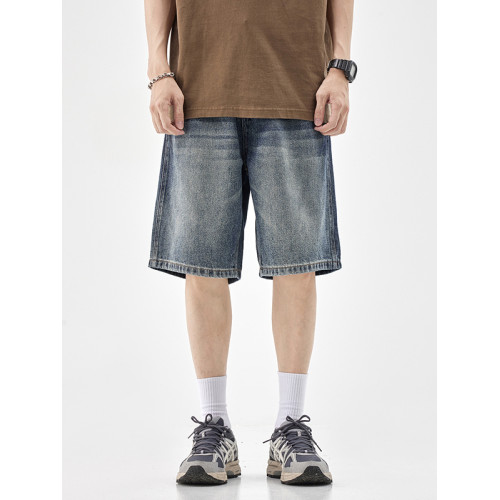 美式牛仔短褲男2025夏季潮牌復古純棉寬鬆直筒五分褲休閒中褲子