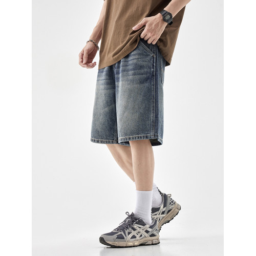 美式牛仔短褲男2025夏季潮牌復古純棉寬鬆直筒五分褲休閒中褲子