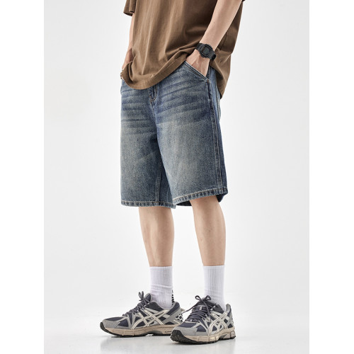 美式牛仔短褲男2025夏季潮牌復古純棉寬鬆直筒五分褲休閒中褲子