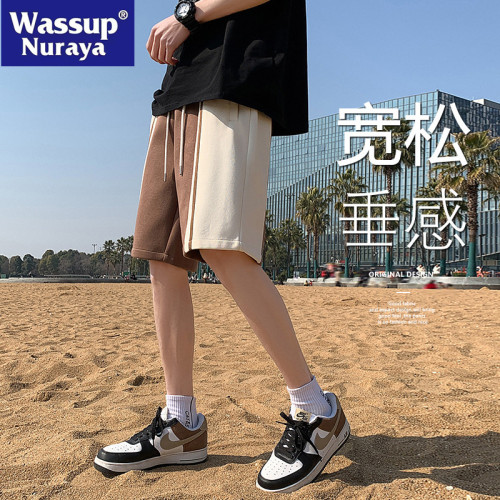 WASSUP NURAYA美式拼接撞色短褲條紋立體中褲直筒五分沙灘休閒褲