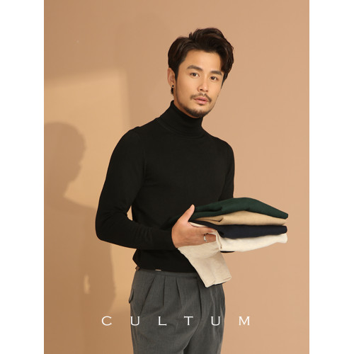 CULTUM高領毛衣男高級感套頭毛線衣針織羊毛衫修身內搭薄款打底衫
