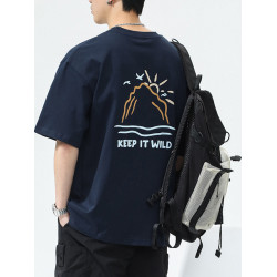 美式重磅短袖T恤男2025夏季寬松純棉潮牌藏青色刺綉圓領半袖衣服