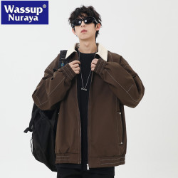 WASSUP NURAYA美式工裝外套男士春秋寬松大碼休閒翻領飛行員夾克