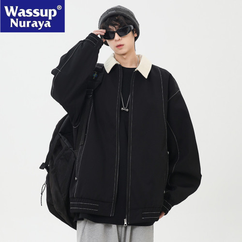 WASSUP NURAYA美式工裝外套男士春秋寬松大碼休閒翻領飛行員夾克