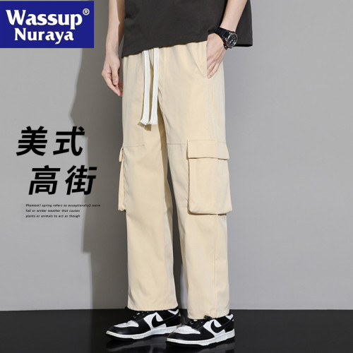 WASSUP NURAYA美式工裝褲男春秋戶外傘兵褲休閒褲寬鬆男褲直筒褲