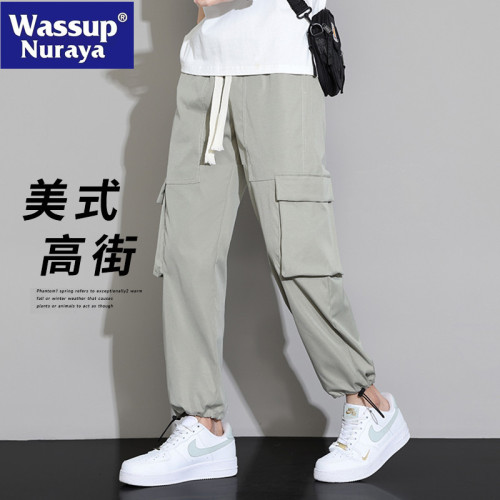 WASSUP NURAYA美式工裝褲男春秋戶外傘兵褲休閒褲寬鬆男褲直筒褲