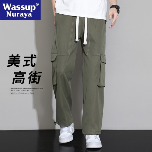 WASSUP NURAYA美式工裝褲男春秋戶外傘兵褲休閒褲寬鬆男褲直筒褲