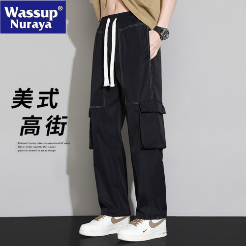 WASSUP NURAYA美式工裝褲男春秋戶外傘兵褲休閒褲寬鬆男褲直筒褲