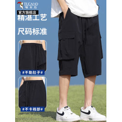 啄木鳥冰絲工裝短褲男士夏季2025新款寬松休閒七分褲速乾運動褲K