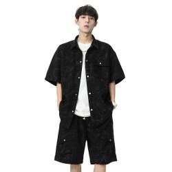 WASSUP NURAYA夏季男士短袖襯衫兩件套裝美式寬鬆運動短褲一整套