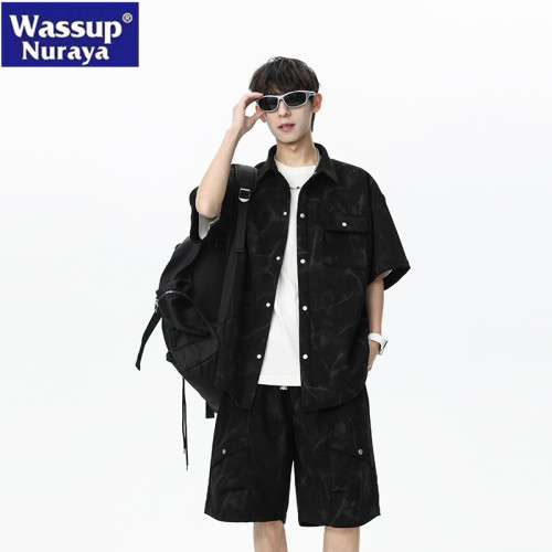 WASSUP NURAYA夏季男士短袖襯衫兩件套裝美式寬鬆運動短褲一整套