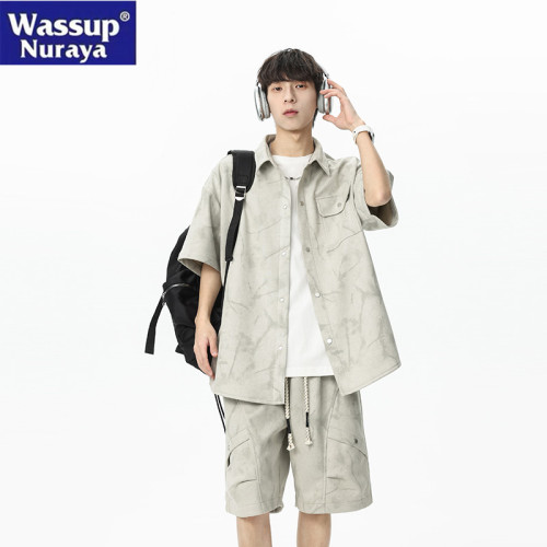 WASSUP NURAYA夏季男士短袖襯衫兩件套裝美式寬鬆運動短褲一整套