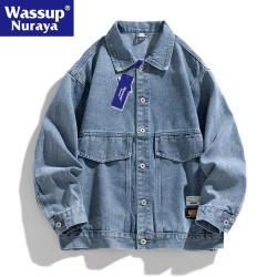 WASSUP Nuraya潮牌牛仔外套男春秋季新款男生復古夾克休閒牛仔衣