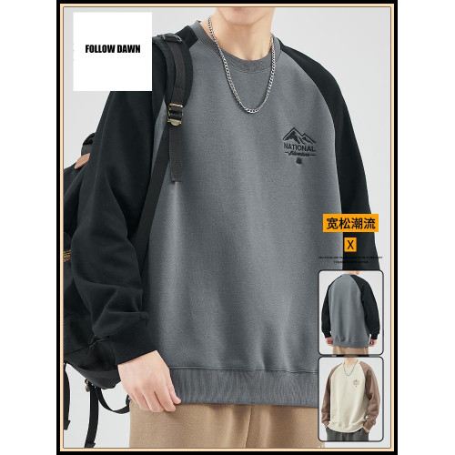 圓領衛衣男士春秋季外套潮牌新款美式重磅寬鬆長袖上