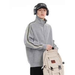 420g重磅立領拉鍊衛衣男秋季2025新款美式拼接條紋夾克外套