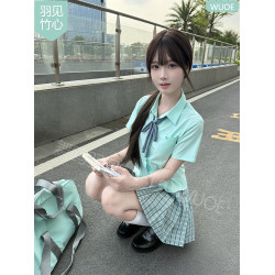 舞鷗薄荷綠收腰款短袖JK襯衫原創日系學院風製服夏季竹纖維上衣女