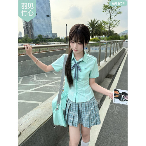 舞鷗薄荷綠收腰款短袖JK襯衫原創日系學院風製服夏季竹纖維上衣女